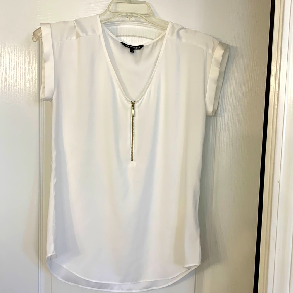 EXPRESS White satin front zipper women blouse